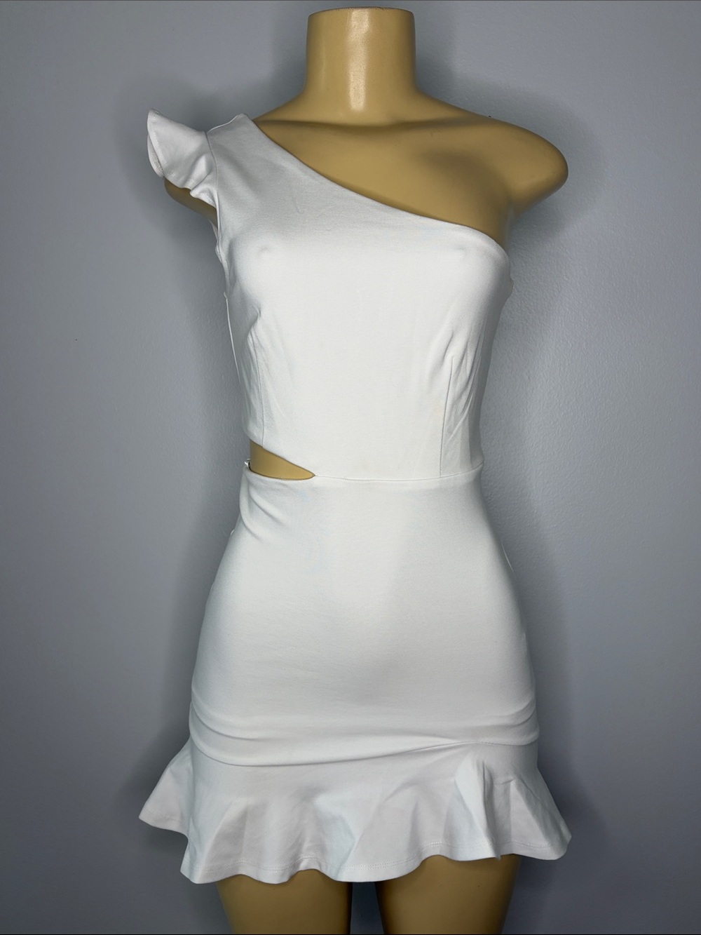 Miss Behave Girls White One-Shoulder Ruffle Hem Dress Size 12